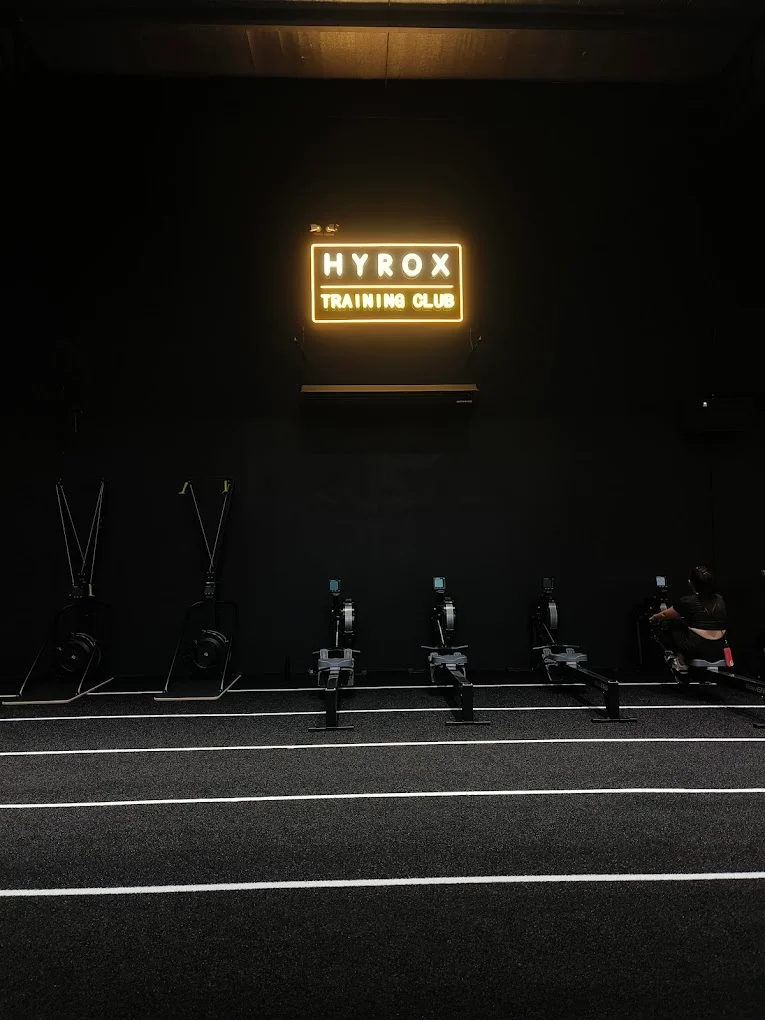 HYROX room close-up with rowers